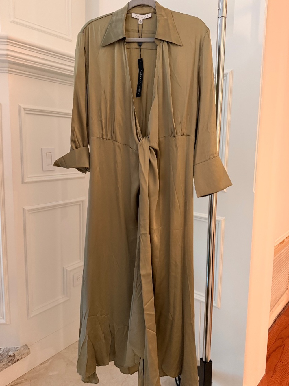 Secret Mission Silk Sage Green Wrap Dress - Size M